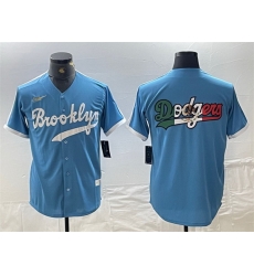 Men Los Angeles Dodgers Team Big Logo Light Blue Throwback Cool Base Stitched Baseball Jersey 4