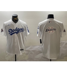 Men Los Angeles Dodgers Team Big Logo White 2024 World Series Champions With Fernando Memorial Patch Home Limited Stitched Baseball Jersey