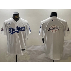 Men Los Angeles Dodgers Team Big Logo White 2024 World Series Champions With Fernando Memorial Patch Home Limited Stitched Baseball Jersey