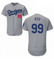 Mens Majestic Los Angeles Dodgers 99 Hyun Jin Ryu Gray Alternate Road Flexbase Collection 2018 World Series Jersey 