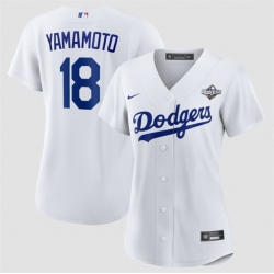 Women Los Angeles Dodgers 18 Yoshinobu Yamamoto White 2025 World Series Home Cool Base Stitched Baseball Jersey  Women Los Angeles Dodgers 18 Yoshinobu Yamamoto White 2025 World Series Home Cool Base Stitched Baseball Jersey