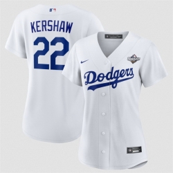 Women Los Angeles Dodgers 22 Clayton Kershaw White 2025 World Series Home Cool Base Stitched Baseball Jersey  Women Los Angeles Dodgers 22 Clayton Kershaw White 2025 World Series Home Cool Base Stitched Baseball Jersey