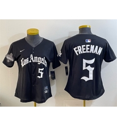 Women Los Angeles Dodgers 5 Freddie Freeman Black 2025 World Series Champions LA Gothic Edition Limited Stitched Baseball Jersey Women Los Angeles Dodgers 5 Freddie Freeman Black 2025 World Series Champions LA Gothic Edition Limited Stitched Baseball Jersey