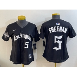 Women Los Angeles Dodgers 5 Freddie Freeman Black 2025 World Series Champions LA Gothic Edition Limited Stitched Baseball Jersey 