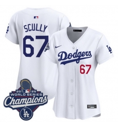 Women Los Angeles Dodgers 67 Vin Scully White 2025 World Series Champions Home Cool Base Stitched Baseball Jersey 