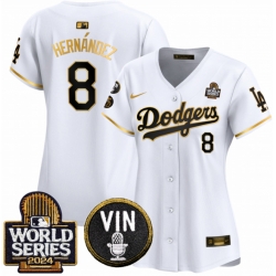 Women Los Angeles Dodgers 8 Enrique Hernandez White Gold 2024 World Series With Vin  26 Kobe Patch Limited Stitched Baseball Jersey 28Run Small 29