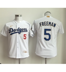 Youth Los Angeles Dodgers  5 Freddie Freeman White Gold Collection Stadium Stitched Baseball Jersey