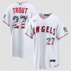 Men Los Angeles Angels  27 Mike Trout 2026 White USA 250 Fourth of July Home Stadium Stitched Baseball Jersey