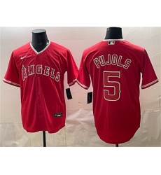 Men Los Angeles Angels  5 Albert Pujols Red Stitched Baseball Jersey