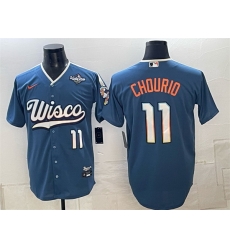Men Milwaukee Brewers  11 Jackson Chourio Mineral Blue 2026 World Series City Connect Stadium Stitched Baseball Jersey
