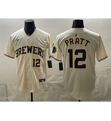 Men Milwaukee Brewers 12 Cooper Pratt Cream Stitched Baseball Jersey Men Milwaukee Brewers 12 Cooper Pratt Cream Stitched Baseball Jersey