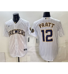 Men Milwaukee Brewers 12 Cooper Pratt White Stitched Baseball Jersey Men Milwaukee Brewers 12 Cooper Pratt White Stitched Baseball Jersey