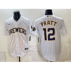 Men Milwaukee Brewers  12 Cooper Pratt White Stitched Baseball Jersey