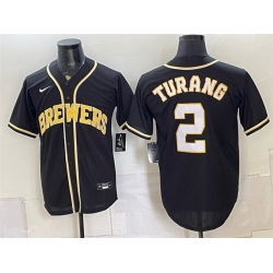 Men Milwaukee Brewers  2 Brice Turang 2026 Fashion Replica Black Out Stitched Baseball Jersey
