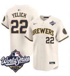 Men Milwaukee Brewers 22 Christian Yelich Cream 2026 World Series Limited Stitched Baseball Jersey Men Milwaukee Brewers 22 Christian Yelich Cream 2026 World Series Limited Stitched Baseball Jersey