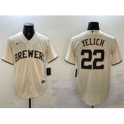 Men Milwaukee Brewers 22 Christian Yelich Cream Cool Base Stitched Jersey