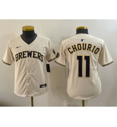 Youth Milwaukee Brewers 11 Jackson Chourio Cream Limited Stitched Jersey Youth Milwaukee Brewers 11 Jackson Chourio Cream Limited Stitched Jersey