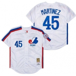 Men Montreal Expos #45 Pedro Martinez White Throwback Jersey