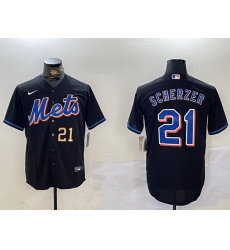 Men New York Mets 21 Max Scherzer Black Cool Base Stitched Baseball Jersey 2