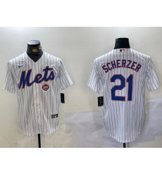 Men New York Mets 21 Max Scherzer White Cool Base Stitched Baseball Jersey 1