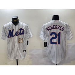 Men New York Mets 21 Max Scherzer White Cool Base Stitched Baseball Jersey 2