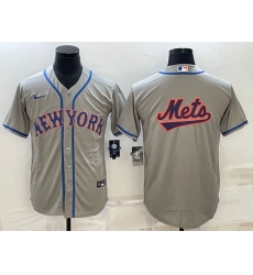 Men New York Mets Gray Team Big Logo Cool Base Stitched Baseball Jersey