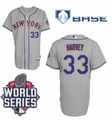 Mens Majestic New York Mets 33 Matt Harvey Replica Grey Road Cool Base 2015 World Series MLB Jersey