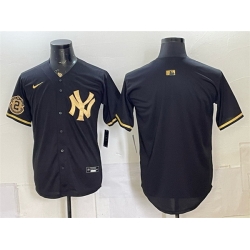 Men New York Yankees Blank Black Gold With Patch Stitched Baseball Jersey