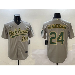 Men Oakland Athletics 24 Ricky Henderson Grey With Patch Stitched Baseball Jersey