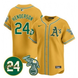 Men Oakland Athletics 24 Ricky Henderson Yellow 2024 Limited With Patch Stitched Jersey