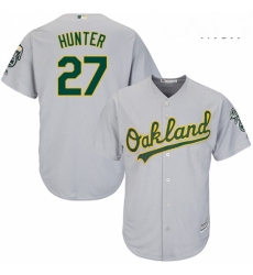 Mens Majestic Oakland Athletics 27 Catfish Hunter Replica Grey Road Cool Base MLB Jersey