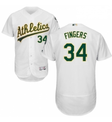 Mens Majestic Oakland Athletics 34 Rollie Fingers White Home Flex Base Authentic Collection MLB Jersey