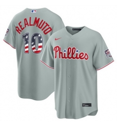 Men Philadelphia Phillies  10 J T  Realmuto Grey USA 250 Fourth of July Home Stitched Baseball Jersey