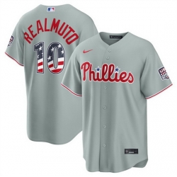 Men Philadelphia Phillies  10 J T  Realmuto Grey USA 250 Fourth of July Home Stitched Baseball Jersey