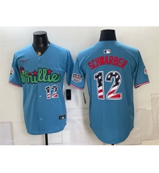 Men Philadelphia Phillies  12 Kyle Schwarber Blue Phanatic USA 250 Fourth of July Stitched Baseball Jersey