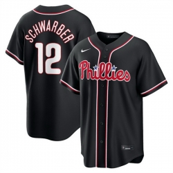 Men Philadelphia Phillies  12 Kyle Schwarber Fashion Black Out Stitched Baseball Jersey