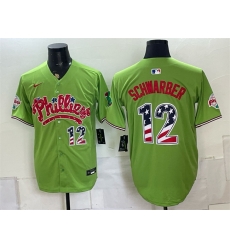 Men Philadelphia Phillies  12 Kyle Schwarber Green Phanatic USA 250 Fourth of July Stitched Baseball Jersey