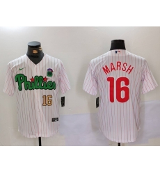 Men Philadelphia Phillies 16 Brandon Marsh White Green Cool Base Stitched Jersey 5