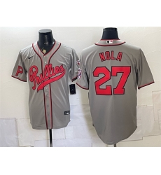 Men Philadelphia Phillies 27 Aaron Nola Gray 2026 Field of Dreams Stadium Stitched Baseball Jersey Men Philadelphia Phillies 27 Aaron Nola Gray 2026 Field of Dreams Stadium Stitched Baseball Jersey
