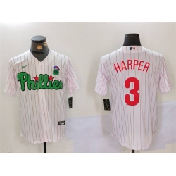 Men Philadelphia Phillies 3 Bryce Harper White Green Cool Base Stitched Jersey