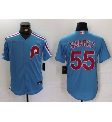 Men Philadelphia Phillies 55 Ranger Suarez Blue Cool Base Stitched Jersey