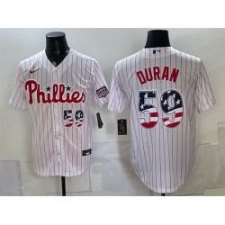 Men Philadelphia Phillies  59 Jhoan Duran White USA 250 Fourth of July Home Stitched Baseball Jersey