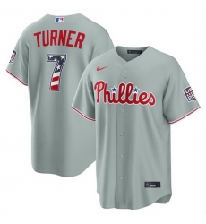 Men Philadelphia Phillies  7 Trea Turner Grey USA 250 Fourth of July Home Stitched Baseball Jersey