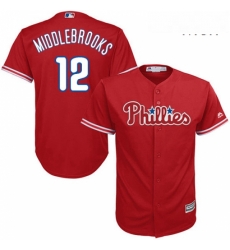 Mens Majestic Philadelphia Phillies 12 Will Middlebrooks Replica Red Alternate Cool Base MLB Jersey 