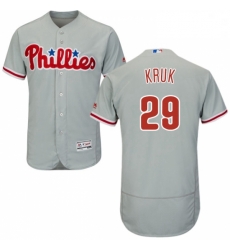 Mens Majestic Philadelphia Phillies 29 John Kruk Grey Road Flex Base Authentic Collection MLB Jersey