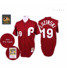 Mens Mitchell and Ness Philadelphia Phillies 19 Greg Luzinski Authentic Red Throwback MLB Jersey