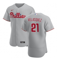 Philadelphia Phillies 21 Vince Velasquez Men Nike Gray Road 2020 Authentic Player MLB Jersey