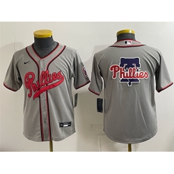 Youth Philadelphia Phillies Team Big Logo Gray 2026 Field of Dreams Stadium Stitched Baseball Jersey