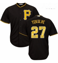 Mens Majestic Pittsburgh Pirates 27 Kent Tekulve Authentic Black Team Logo Fashion Cool Base MLB Jersey