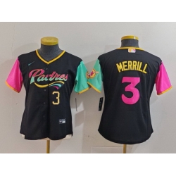 Women San Diego Padres 3 Jackson Merrill Black City Connect Stitched Baseball Jersey 1